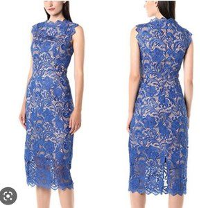 Dress The Population Claudette Crochet Lace Sheath Dress in Cobalt/Nude Size M